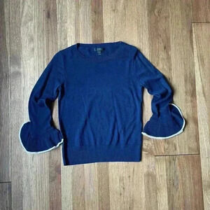 J. Crew 100% Merino Wool Navy Blue Sweater Ruffle Women’s Sz XS Coquette Holiday
